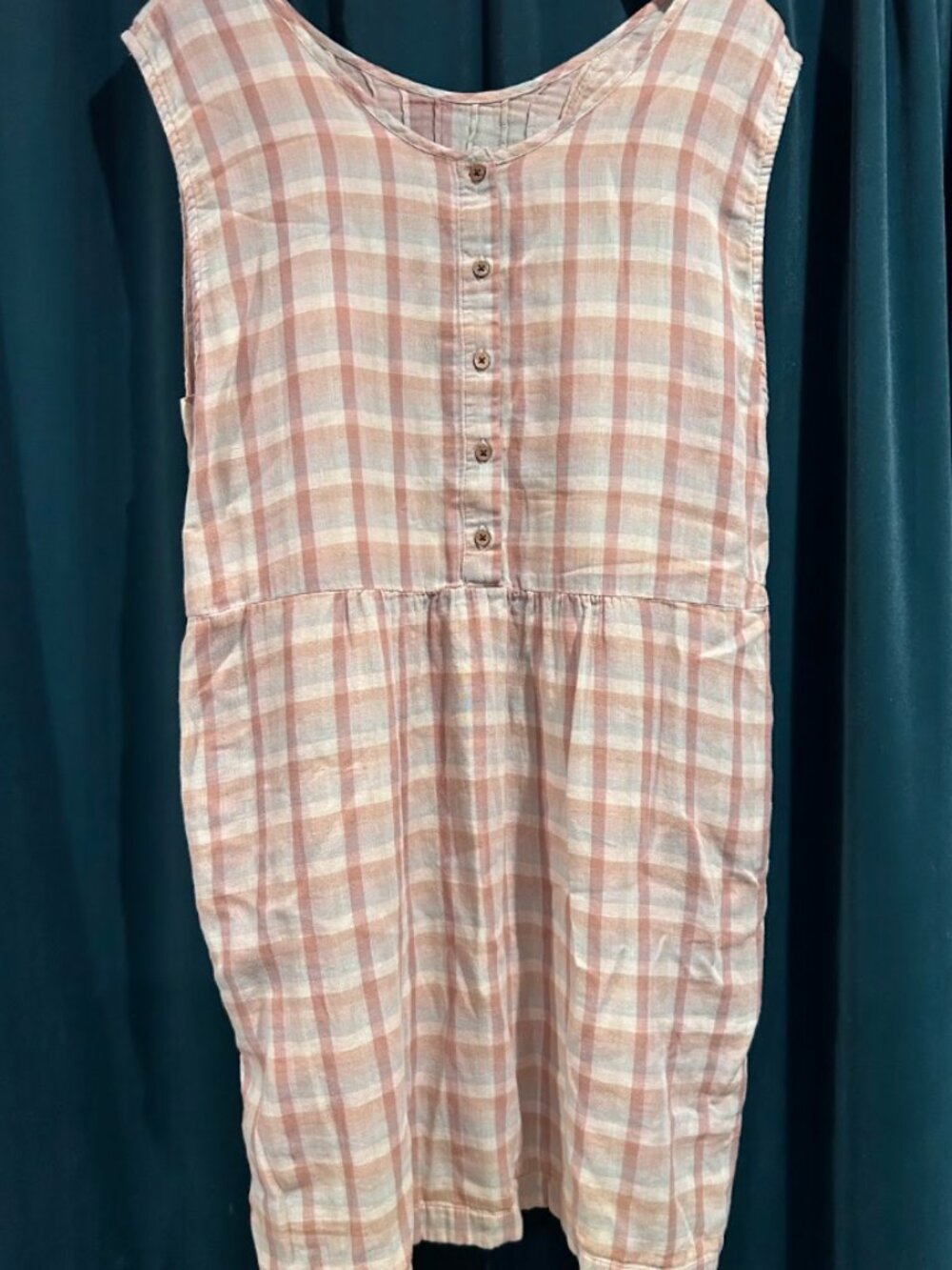 WARES BY OLLI ELLA SENNA DRESS ADOBE CHECK PLAID ORGANIC COTTON MINI DRESS L EUC